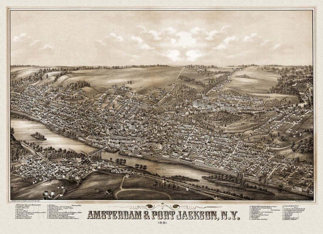 Antique Map of Amsterdam New York 1881 Montgomery County Canvas Art -  (18 x 24)