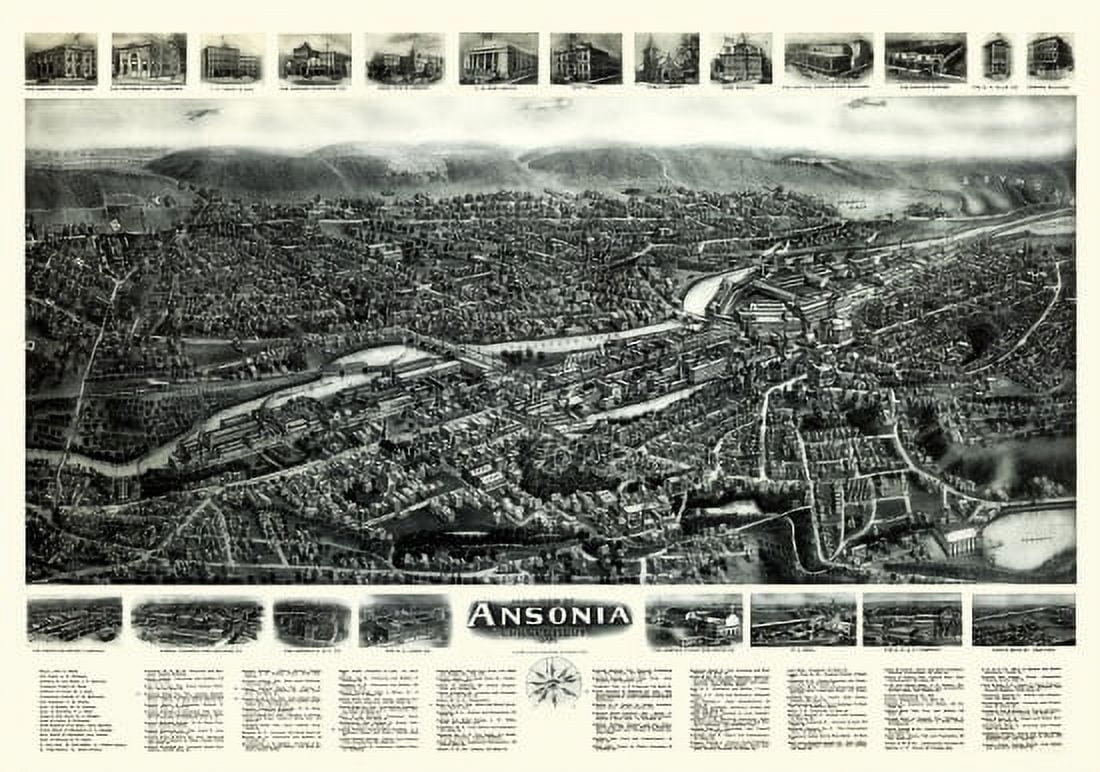Antique Map of Ansonia Connecticut 1921 New Haven County Canvas Art - (24 x 36)