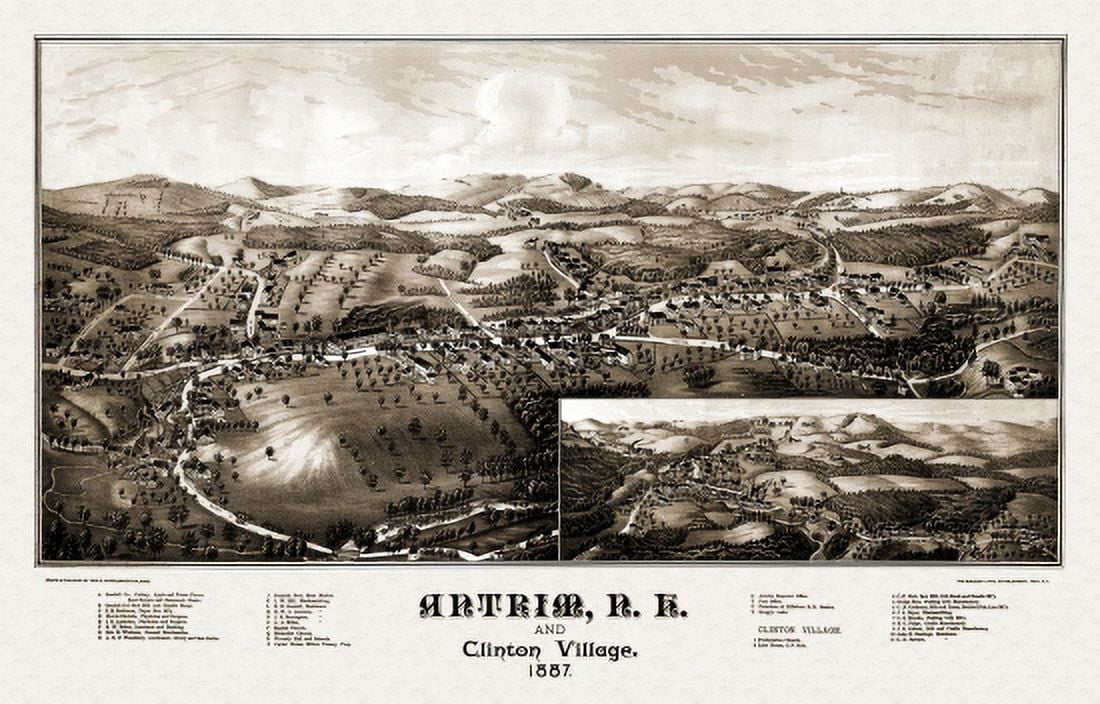 Antique Map of Antrim New Hampshire 1887 Hillsborough County Canvas Art - (18 x 24)