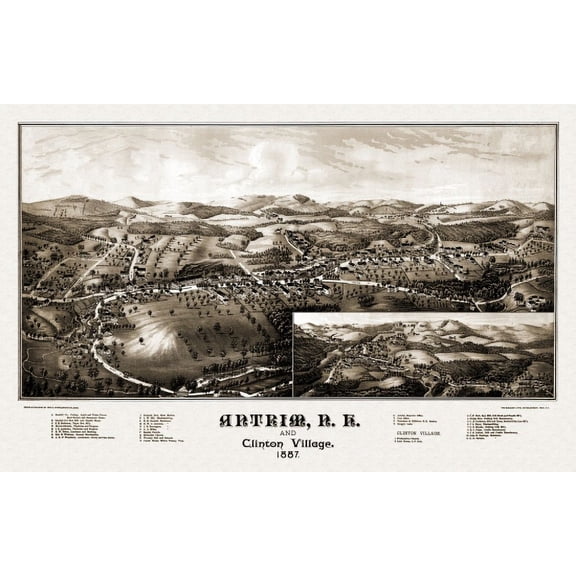 Antique Map of Antrim New Hampshire 1887 Hillsborough County Canvas Art - (24 x 36)