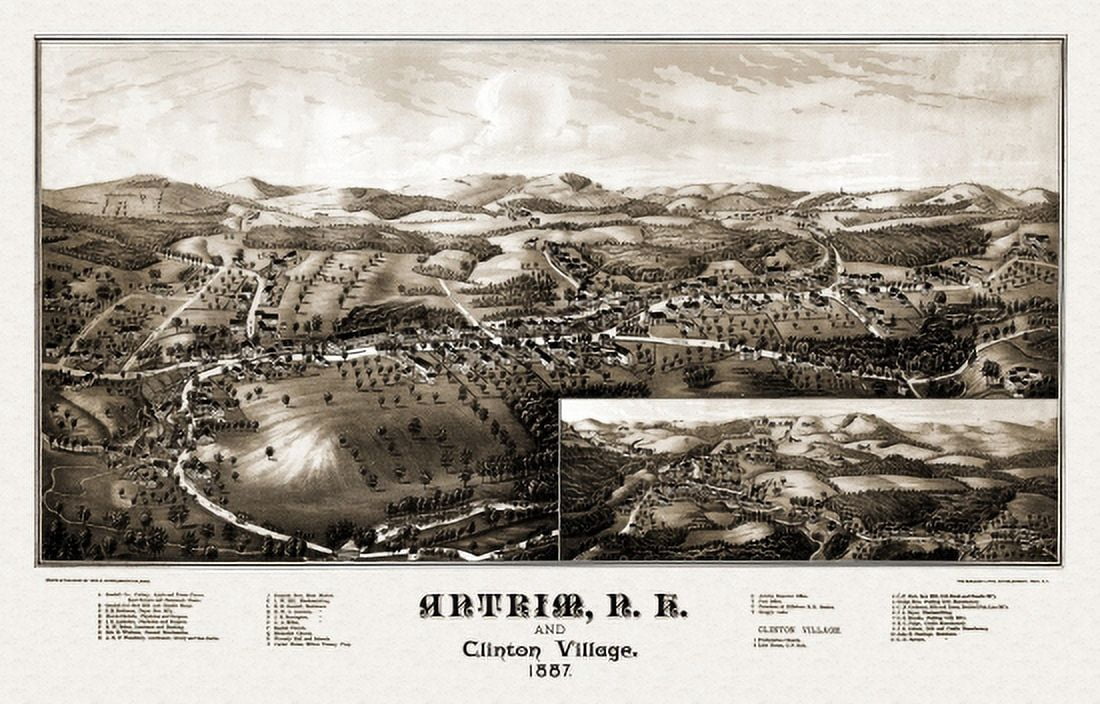 Antique Map of Antrim New Hampshire 1887 Hillsborough County Canvas Art - (36 x 54)