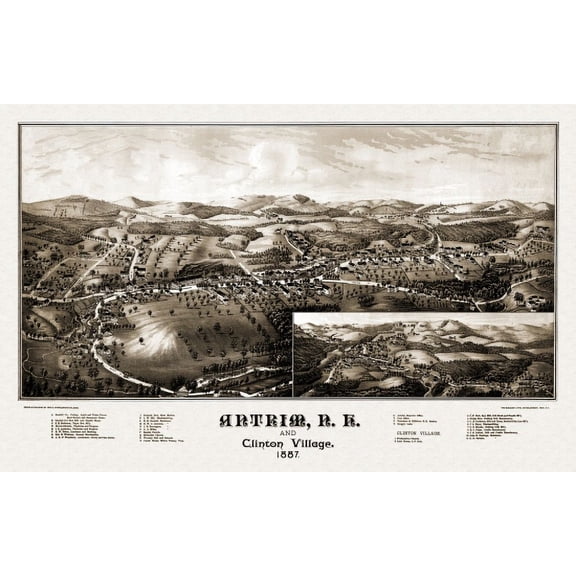 Antique Map of Antrim New Hampshire 1887 Hillsborough County Canvas Art - (36 x 54)