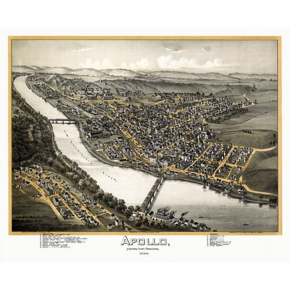 Antique Map of Apollo Pennsylvania 1896 Armstrong County Canvas Art - (36 x 54)