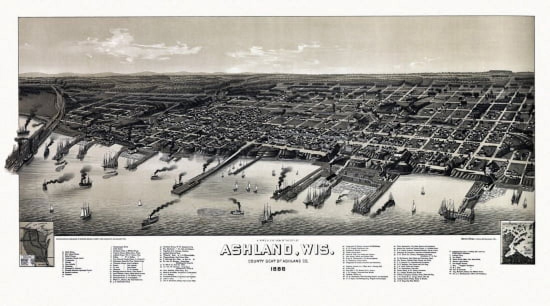 Antique Map of Ashland Wisconsin 1886 Ashland County Canvas Art - (24 x 36)