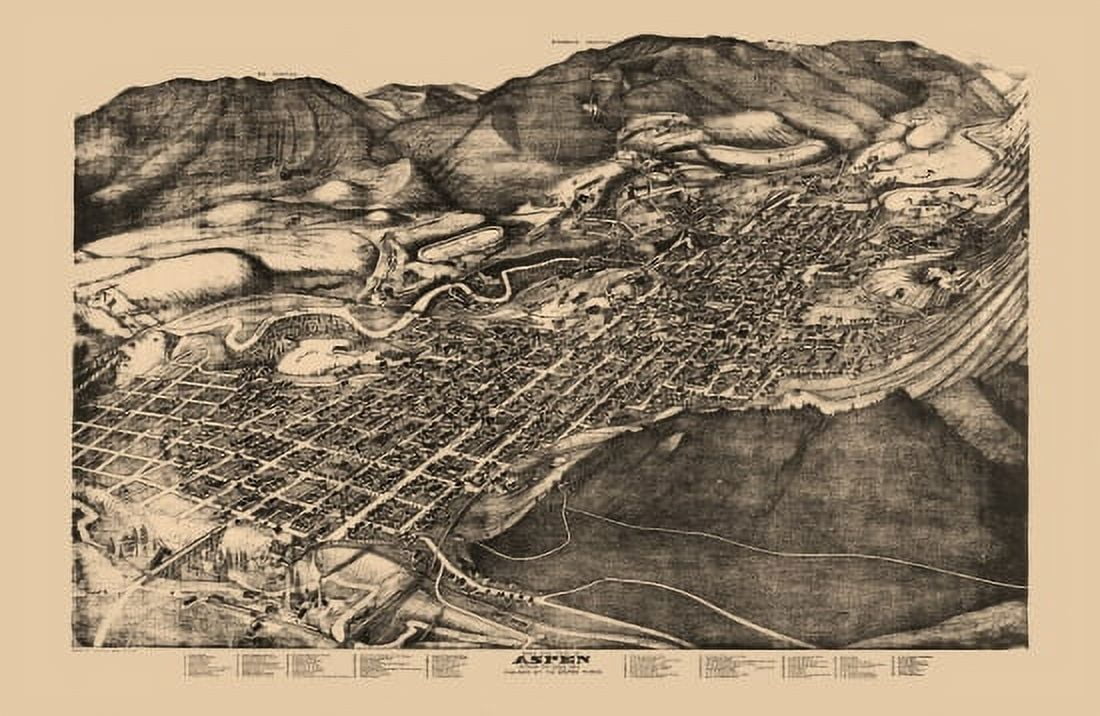 Antique Map of Aspen Colorado 1893 Pitkin County Canvas Art - (18 x 24)