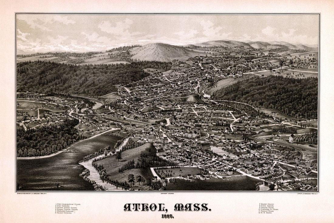 Antique Map of Athol Massachusetts 1887 Worcester County Canvas Art - (36 x 54)