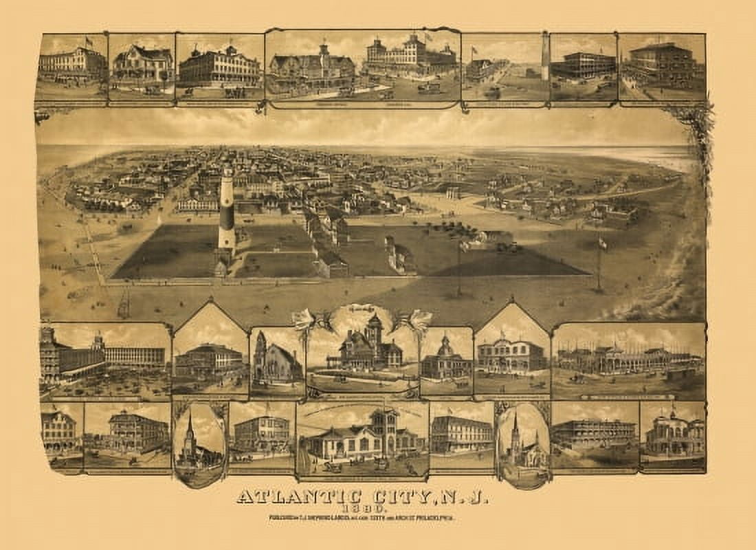 Antique Map of Atlantic City New Jersey 1880 Atlantic County Canvas Art - (36 x 54)