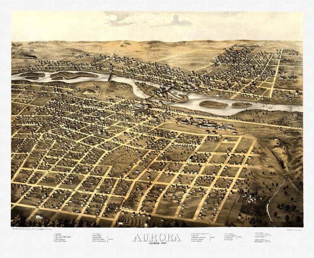 Antique Map of Aurora Illinois 1867 Du Page County Canvas Art - (24 x 36)