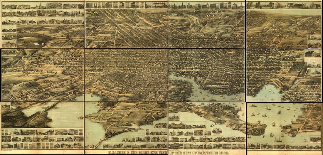 Antique Map of Baltimore Maryland 1870 Baltimore City County Canvas Art - (36 x 54)