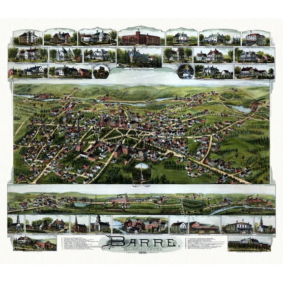 Antique Map of Barre Massachusetts 1891 Worcester County Canvas Art - (36 x 54)