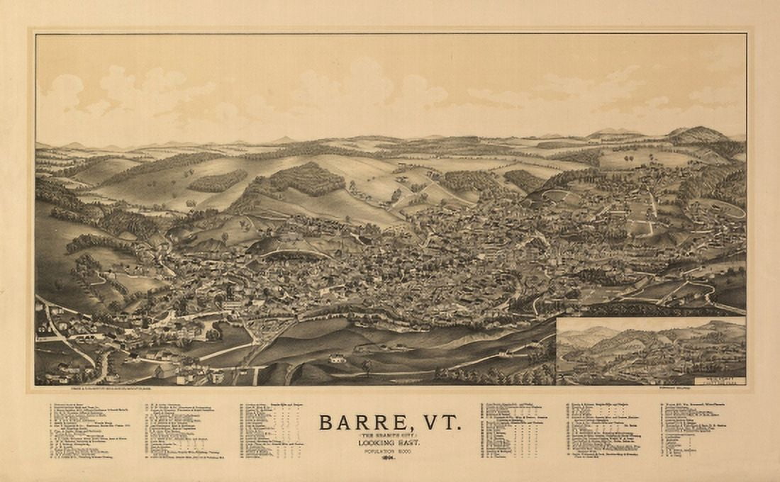 Antique Map of Barre Vermont 1891 Washington County Canvas Art - (36 x 54)