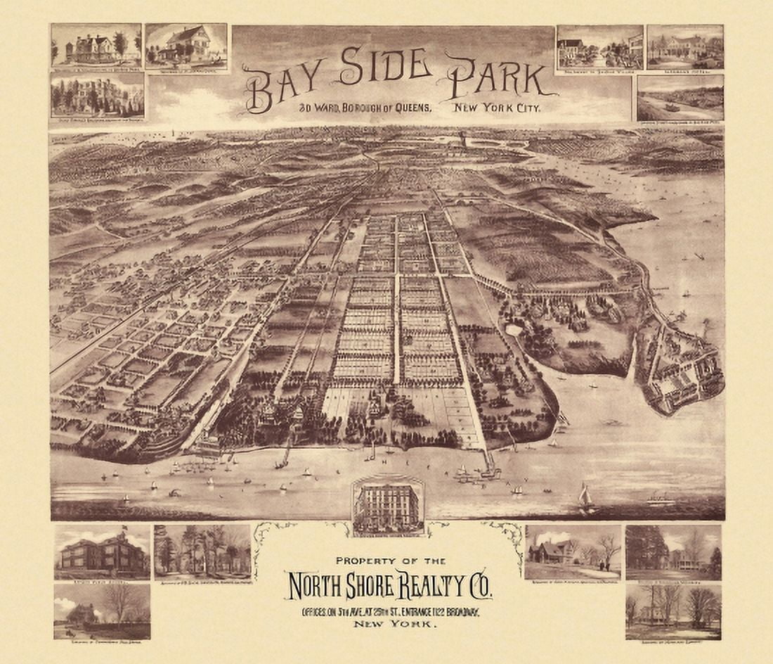 Antique Map of Bay Side Park New York 1915 New York County Canvas Art - (18 x 24)