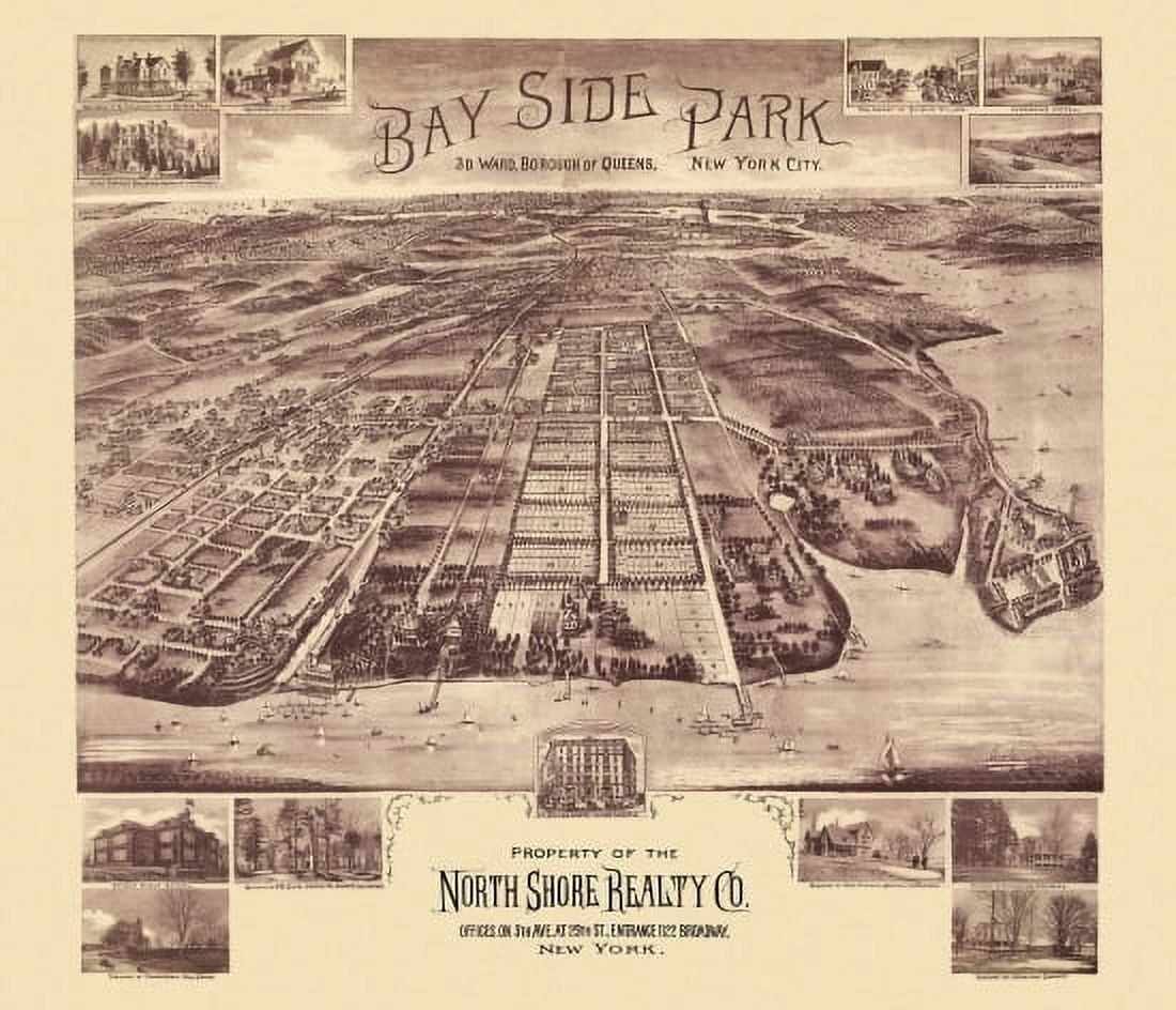 Antique Map of Bay Side Park New York 1915 New York County Canvas Art -  (36 x 54)
