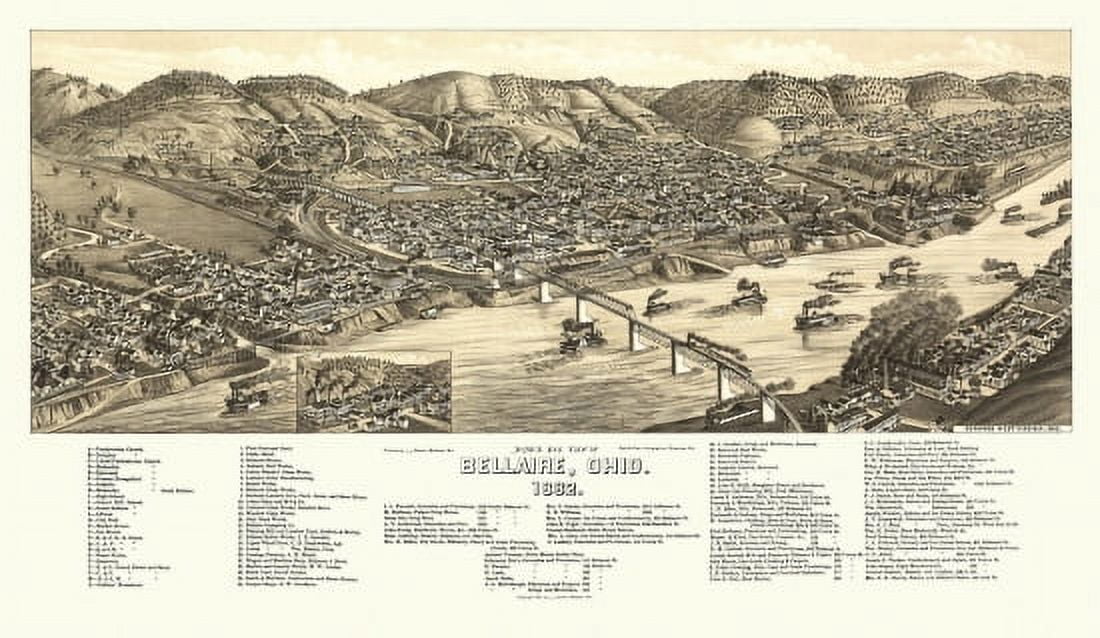Antique Map of Bellaire Ohio 1882 Belmont County Canvas Art - (36 x 54)