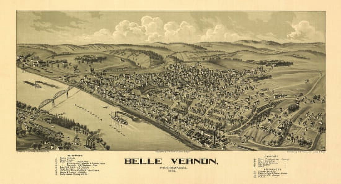 Antique Map of Belle Vernon Pennsylvania 0 Fayette County Canvas Art - (18 x 24)