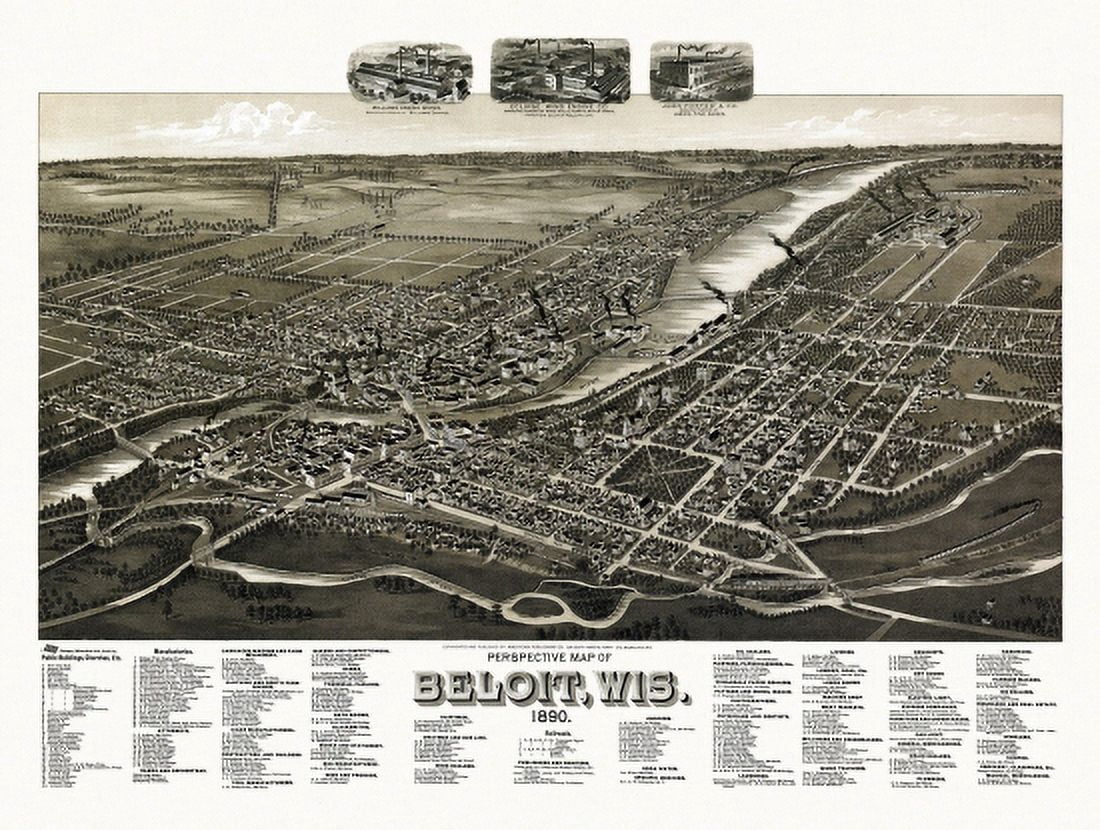 Antique Map of Beloit Wisconsin 1890 Rock County Canvas Art - (24 x 36)