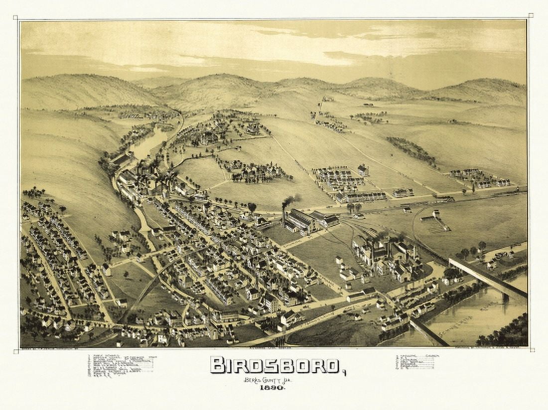 Antique Map of Birdsboro Pennsylvania 1890 Berks County Canvas Art - (18 x 24)