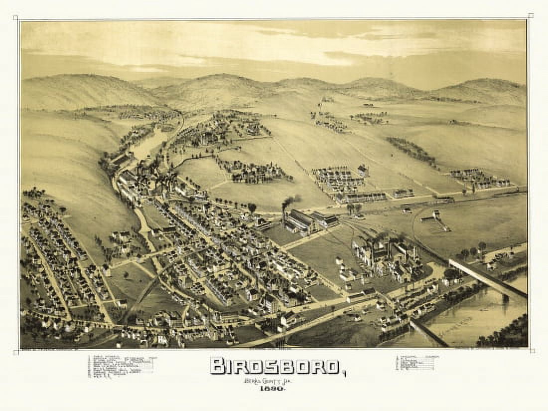 Antique Map of Birdsboro Pennsylvania 1890 Berks County Canvas Art - (36 x 54)