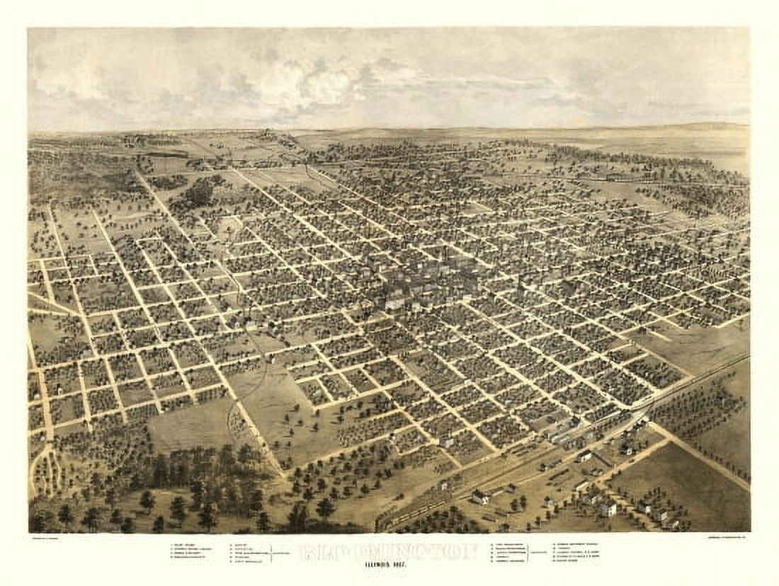 Antique Map of Bloomington Illinois 1867 McLean County Canvas Art -  (24 x 36)