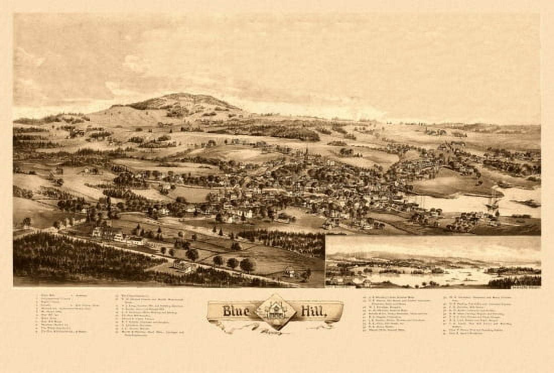 Antique Map of Blue Hill Maine 1896 Hancock County Canvas Art - (24 x 36)