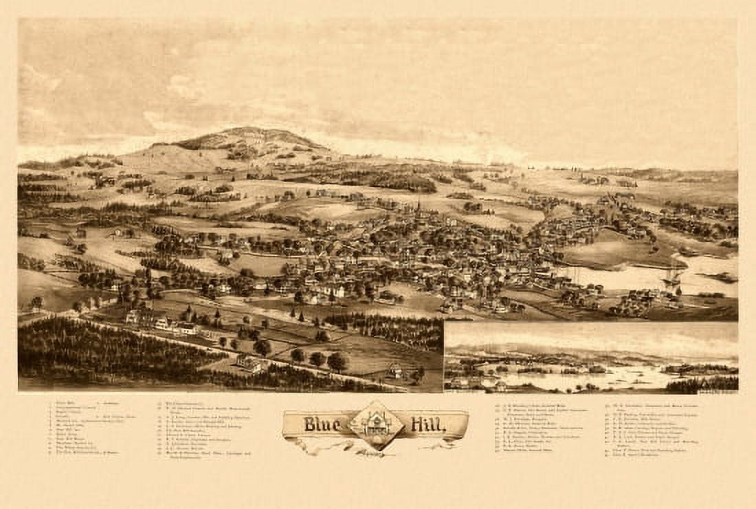 Antique Map of Blue Hill Maine 1896 Hancock County Canvas Art - (36 x 54)