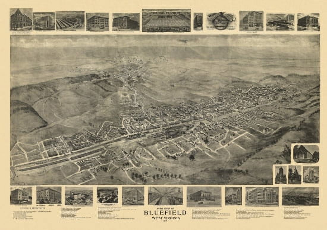 Antique Map of Bluefield West Virginia 1911 Mercer County Canvas Art - (18 x 24)
