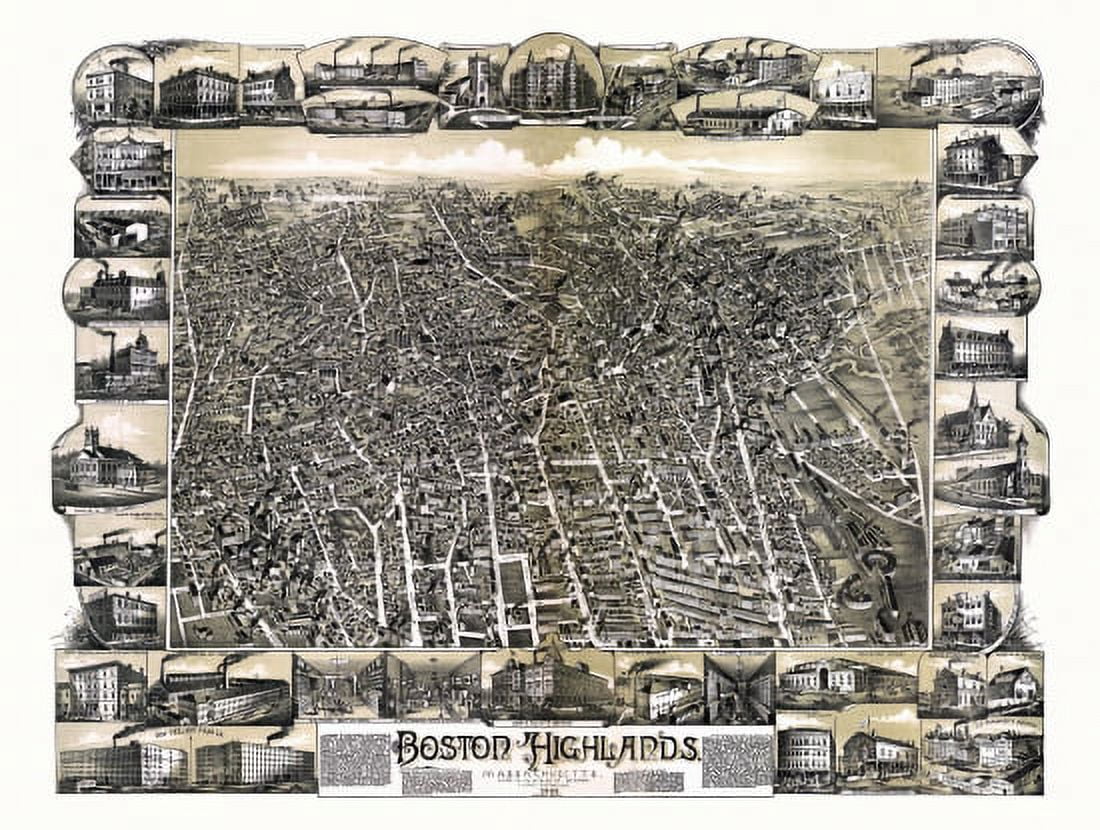 Antique Map of Boston Highlands Massachusetts 1888 Suffolk County Canvas Art - (18 x 24)