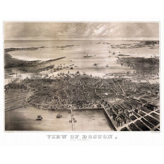 Antique Map of Boston Massachusetts 1870 Suffolk County Canvas Art - (24 x 36)