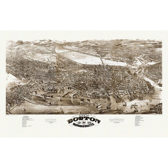 Antique Map of Boston Massachusetts 1880 Suffolk County Canvas Art - (24 x 36)