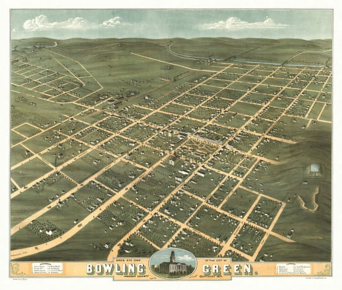 Antique Map of Bowling Green Kentucky 1871 Warren County Canvas Art - (36 x 54)