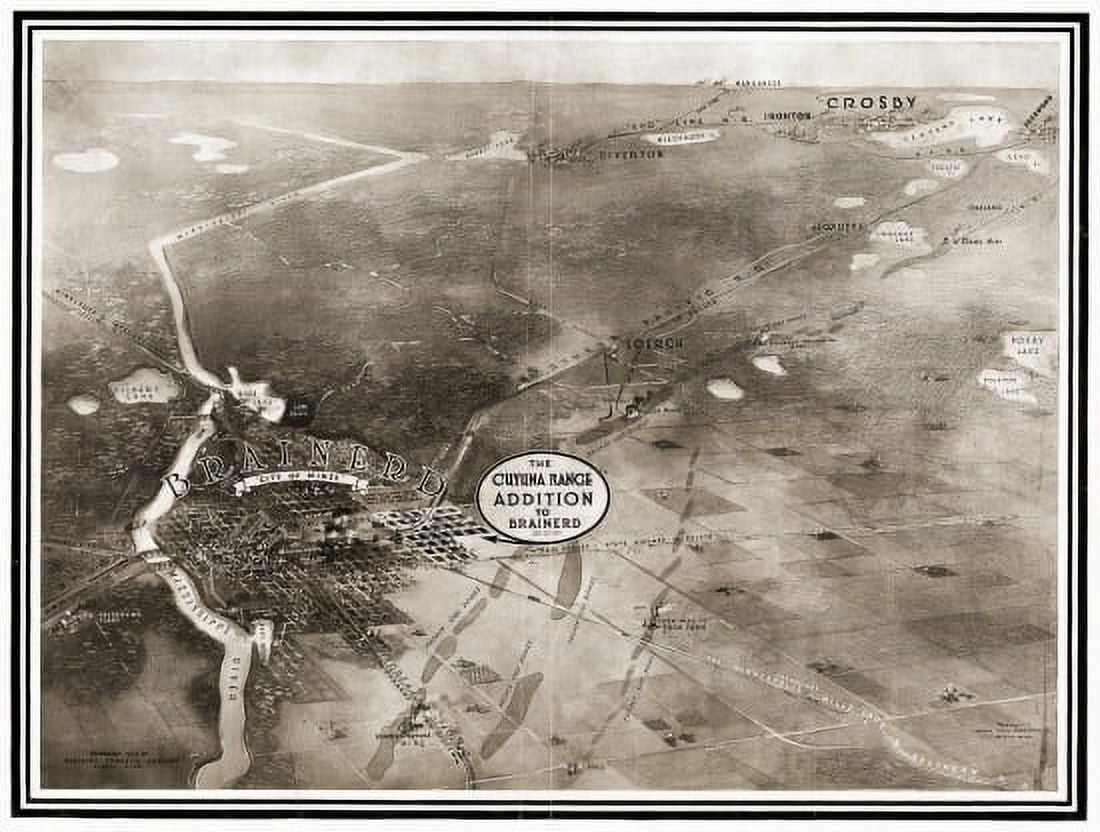 Antique Map of Brainerd Minnesota 1914 Crow Wing County Canvas Art - (24 x 36)