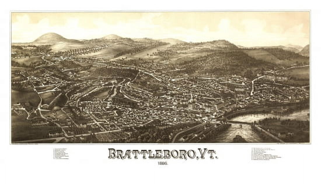 Antique Map of Brattleboro Vermont 1886 Windham County Canvas Art - (18 x 24)