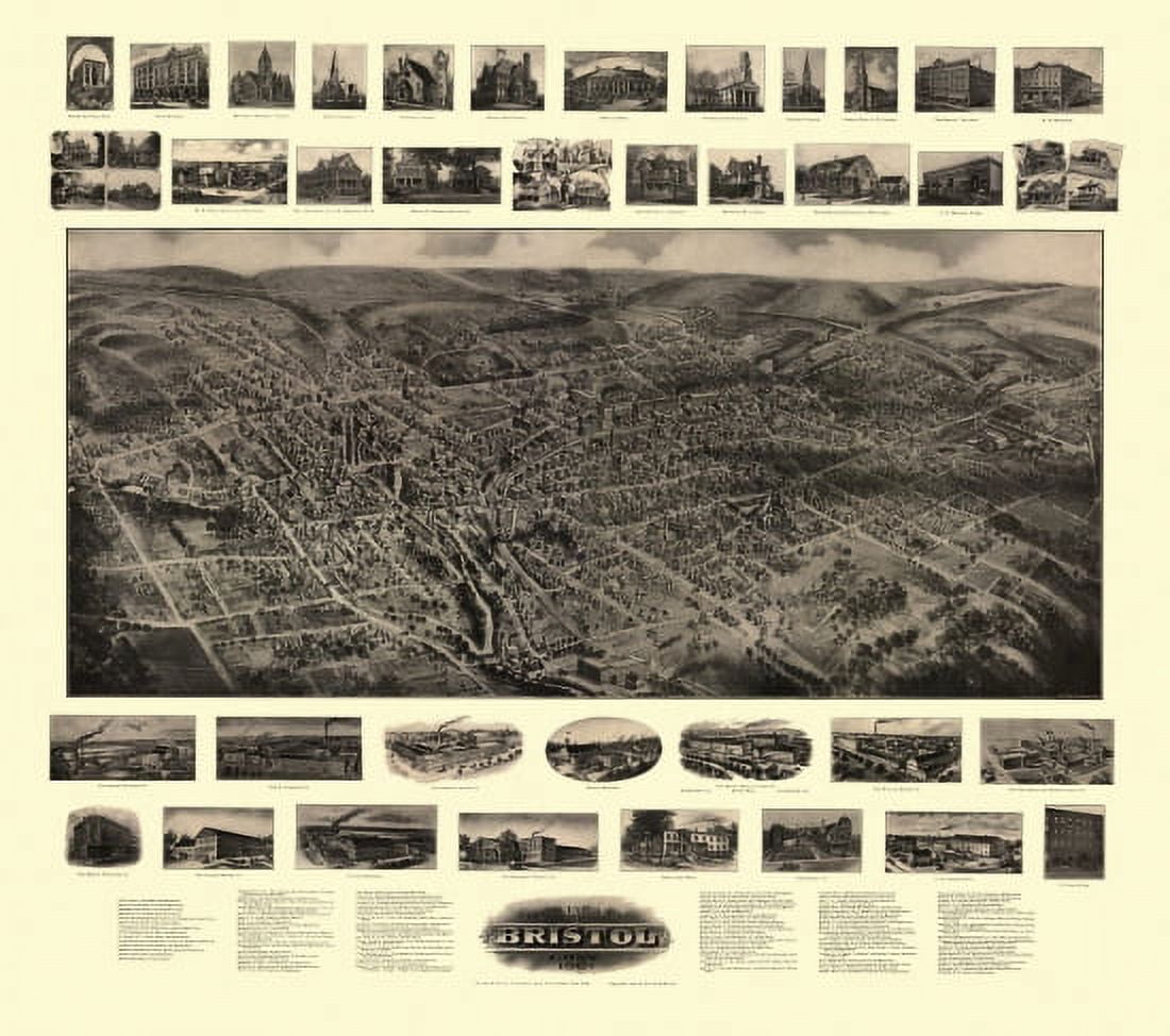Antique Map of Bristol Connecticut 1907 Hartford County Canvas Art - (18 x 24)