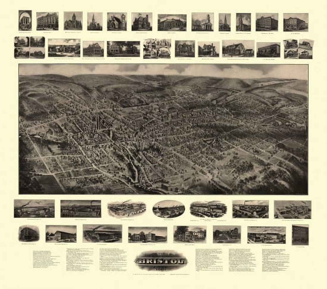 Antique Map of Bristol Connecticut 1907 Hartford County Canvas Art - (24 x 36)