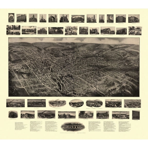 Antique Map of Bristol Connecticut 1907 Hartford County Canvas Art - (36 x 54)