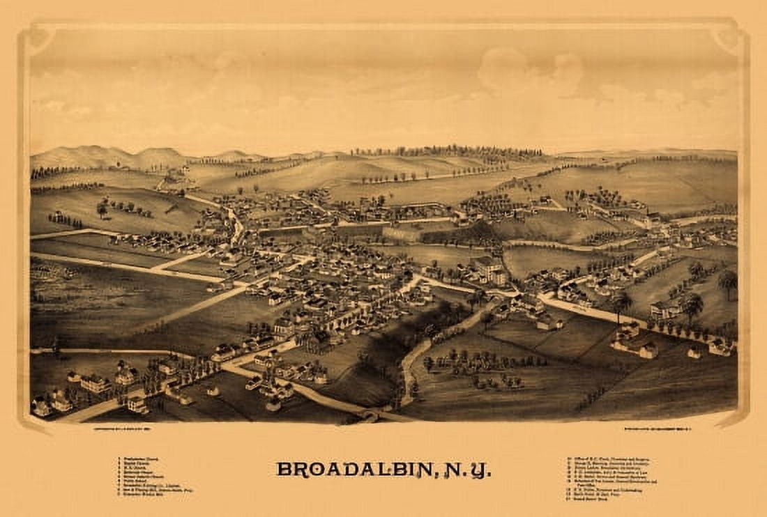 Antique Map of Broadalbin New York 1880 Fulton County Canvas Art - (24 x 36)