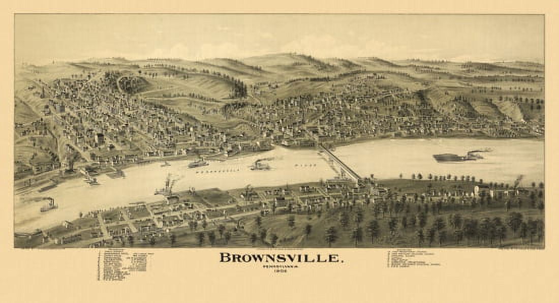Antique Map of Brownsville Pennsylvania 1902 Fayette County Canvas Art - (36 x 54)