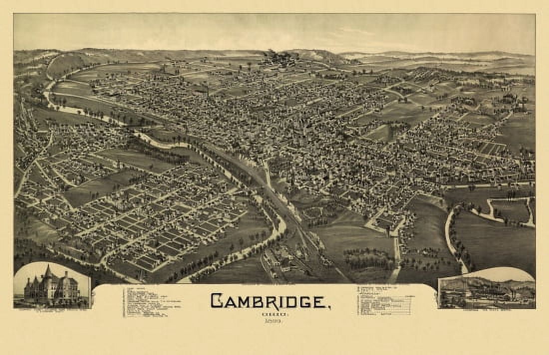 Antique Map of Cambridge Ohio 1899 Guernsey County Canvas Art - (24 x 36)