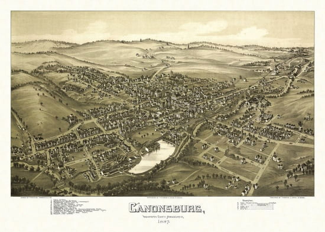 Antique Map of Canonsburg Pennsylvania 1897 Washington County Canvas Art - (18 x 24)