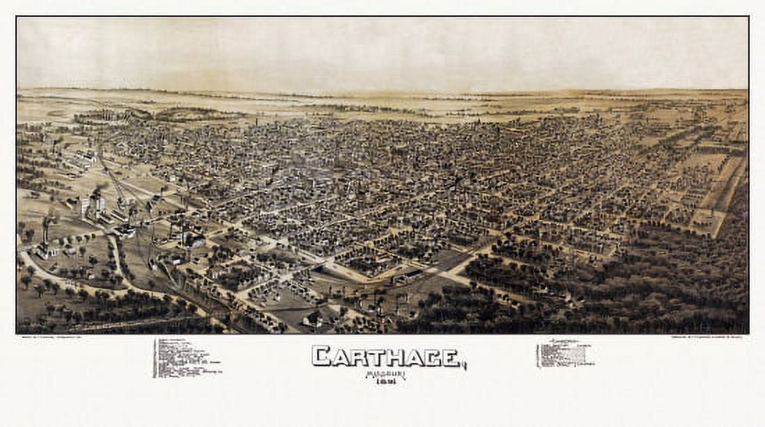 Antique Map of Carthage Missouri 1891 Jasper County Canvas Art - (36 x 54)