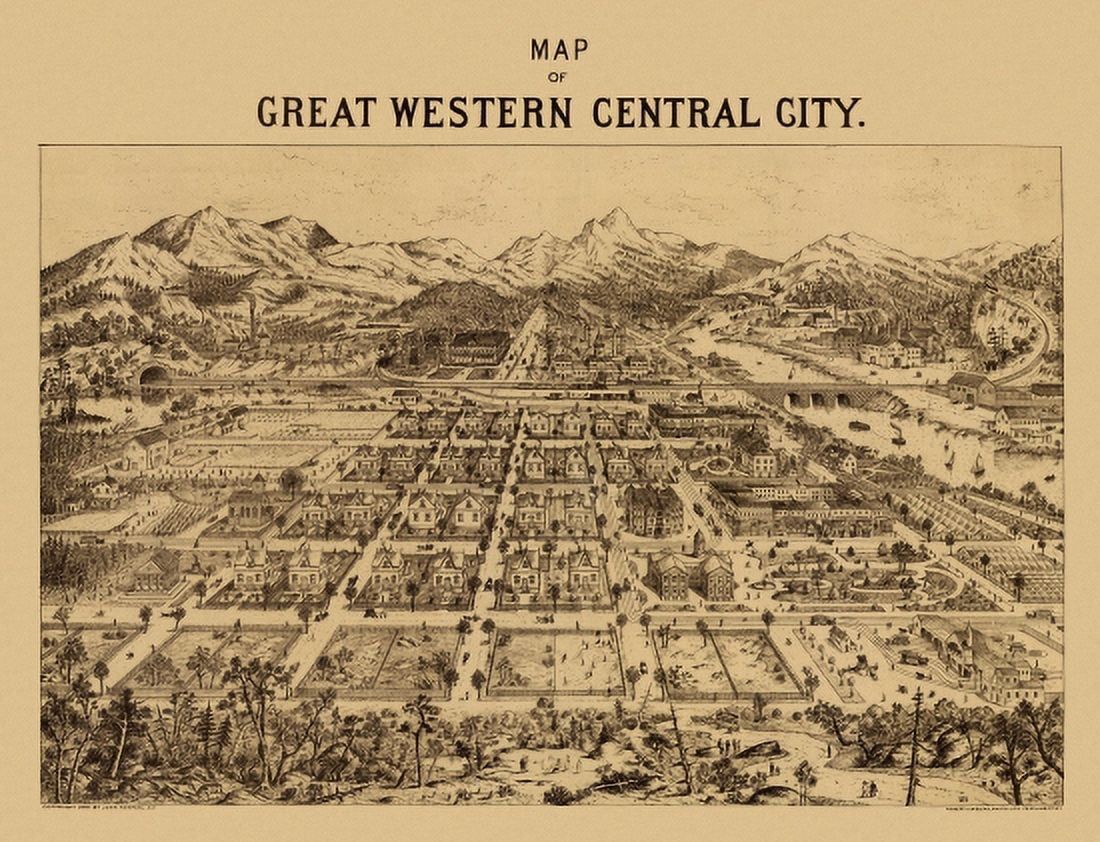 Antique Map of Central City Colorado 1887 Gilpin County Canvas Art - (24 x 36)