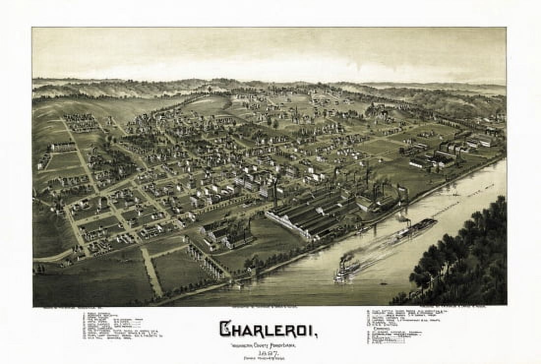 Antique Map of Charleroi Pennsylvania 1897 Washington County Canvas Art - (24 x 36)