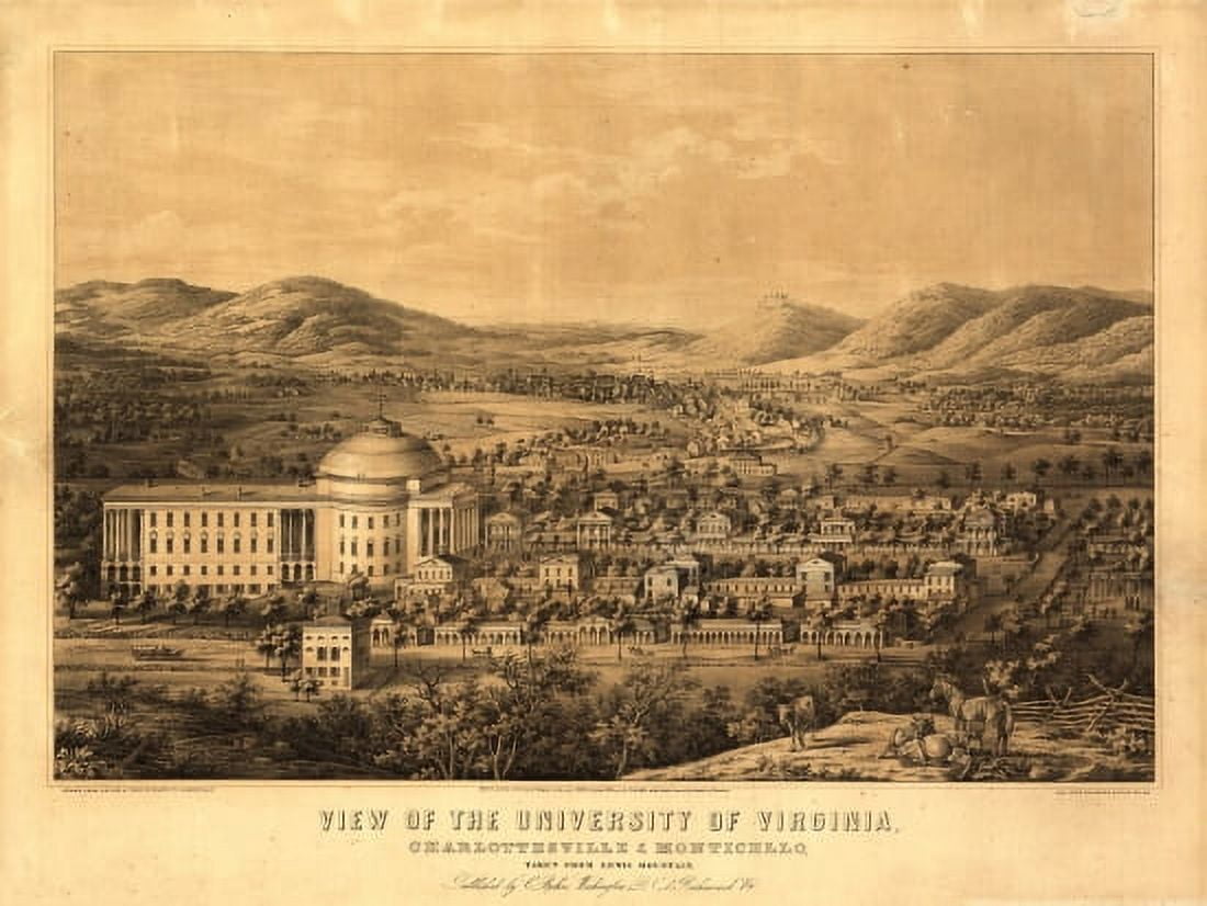 Antique Map of Charlottesville Virginia 1856 Albemarle County Canvas Art - (24 x 36)