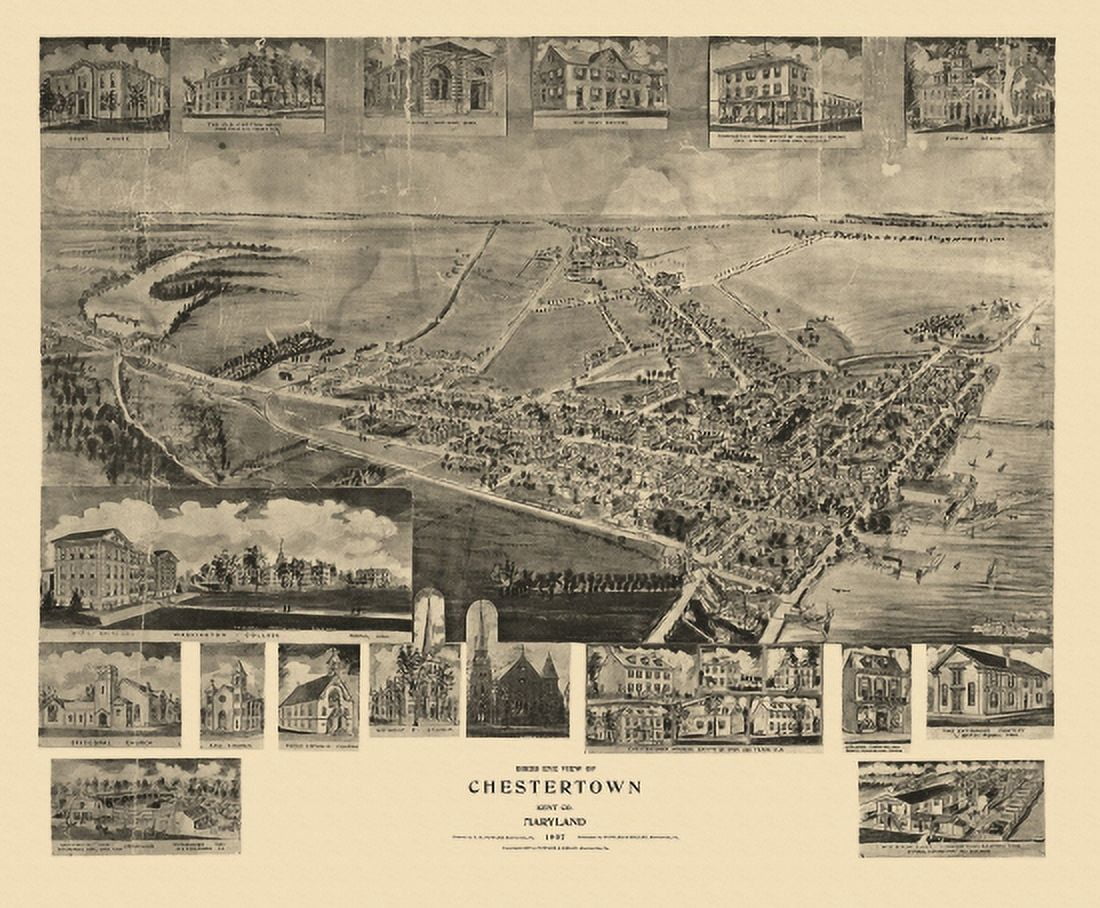 Antique Map of Chestertown Maryland 1907 Kent County Canvas Art - (18 x 24)