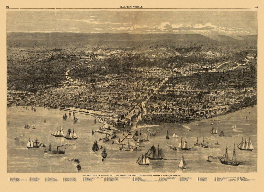 Antique Map of Chicago Illinois 1871 Cook County Canvas Art - (18 x 24)