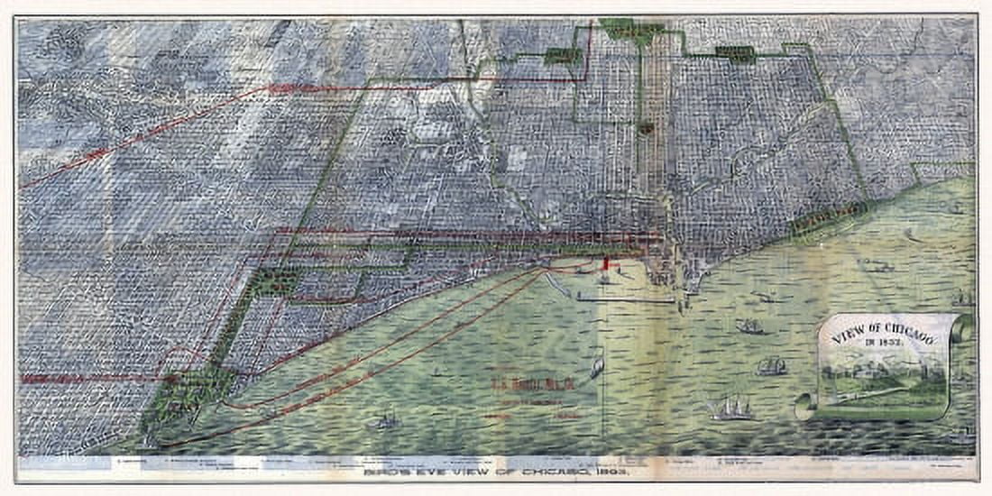 Antique Map of Chicago Illinois 1893 Cook County Canvas Art - (18 x 24)