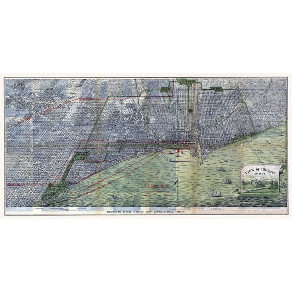 Antique Map of Chicago Illinois 1893 Cook County Canvas Art - (18 x 24)