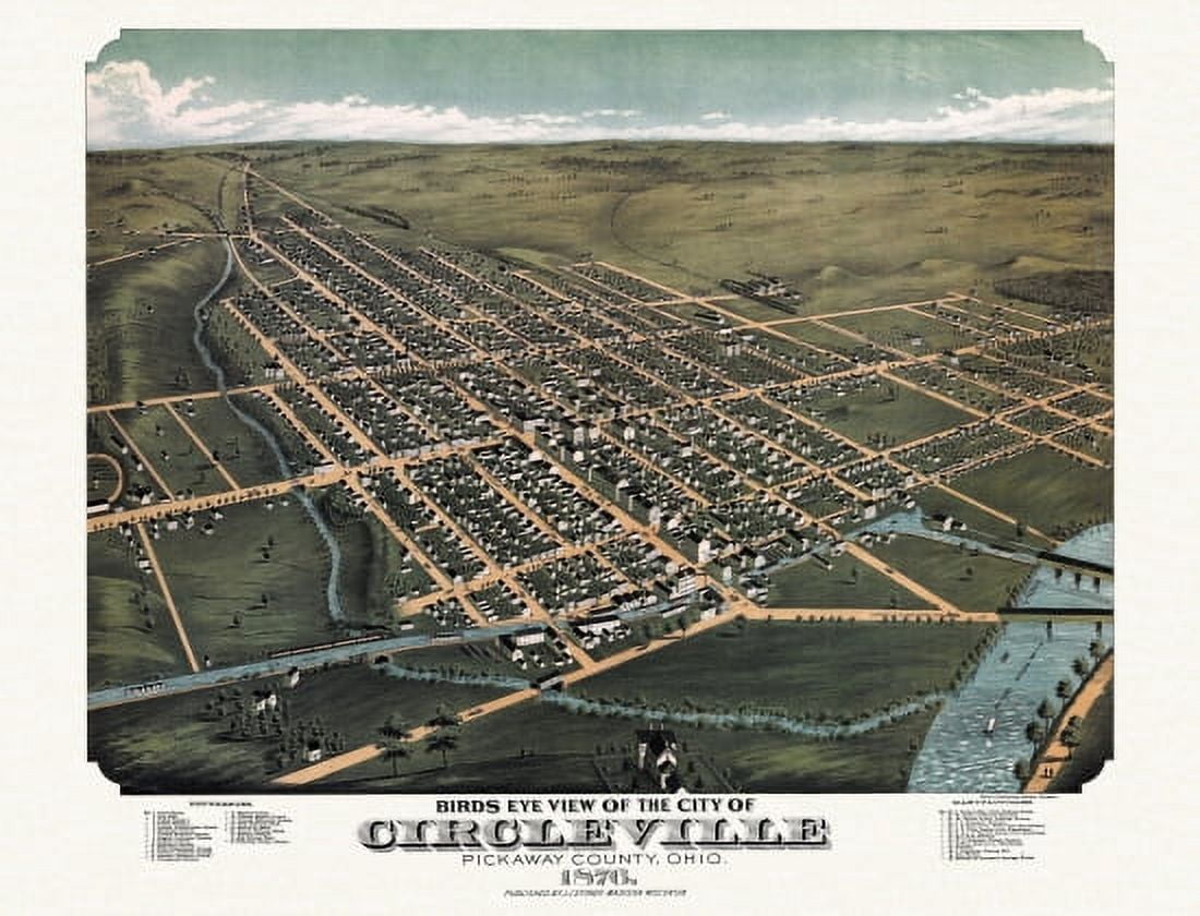 Antique Map of Circleville Ohio 1876 Pickaway County Canvas Art - (36 x 54)