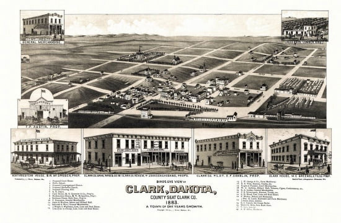 Antique Map of Clark South Dakota 1883 Clark County Canvas Art - (18 x 24)