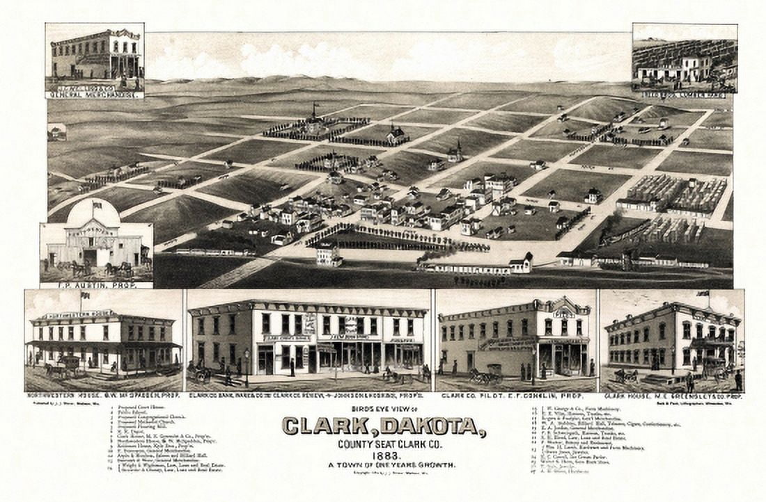 Antique Map of Clark South Dakota 1883 Clark County Canvas Art - (36 x 54)